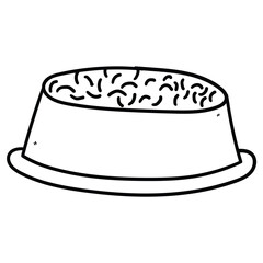 Hand drawn doodle pet food bowl on white background.
