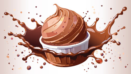 Chocolate ice cream with splashes of chocolate. Vector illustration.