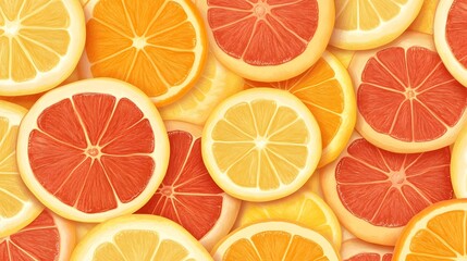 Obraz premium Sliced ​​Oranges and Yellow, Abstract Image, Texture, Pattern Background, Wallpaper, Cover and Screen of Smartphone, Cell Phone, Computer, Laptop, 9:16 and 16:9 Format