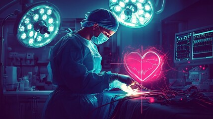 A surgeon performing a delicate procedure with full concentration in a well-lit operating room