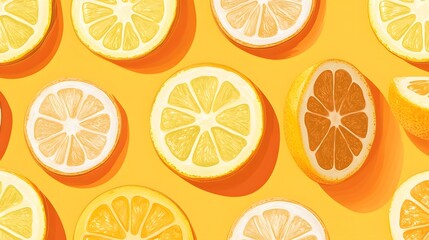 Obraz premium Sliced ​​Oranges and Yellow, Abstract Image, Texture, Pattern Background, Wallpaper, Cover and Screen of Smartphone, Cell Phone, Computer, Laptop, 9:16 and 16:9 Format