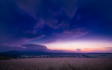 Sunset near Bozi Dar town in summer hot evening before storm