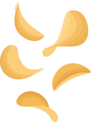 Falling Potato Chips Snack Illustration Isolated on White Background