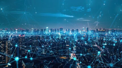 The modern creative communication and internet network connect in smart city . Concept of 5G wireless digital connection and internet of things future