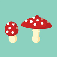 Hello autumn, red mushroom flat, two mushroom isolated set, vector