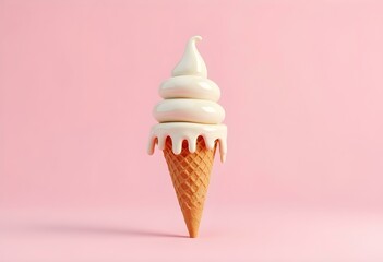 Melting Vanilla Soft Serve Ice Cream Cone