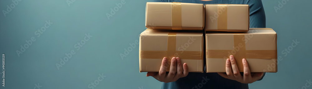 Poster person with packages and efficient delivery service concept as a person handling packages symbolizin