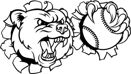Bear Softball Baseball Claw Grizzly Animal Mascot