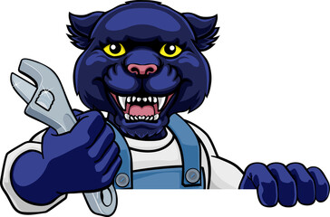 Panther Plumber Or Mechanic Holding Spanner