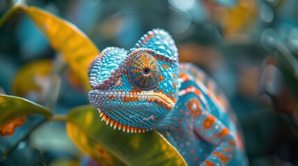 A Close-Up of a Vibrant Chameleon