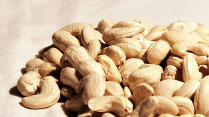 Stacked raw cashew nuts