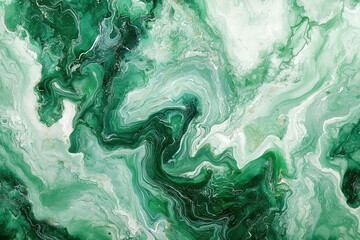 Obraz premium Captivating Dance of Green and White: An Abstract Journey Through Swirling Patterns in a Mesmerizing Fluid Composition