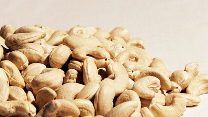 Stacked raw cashew nuts