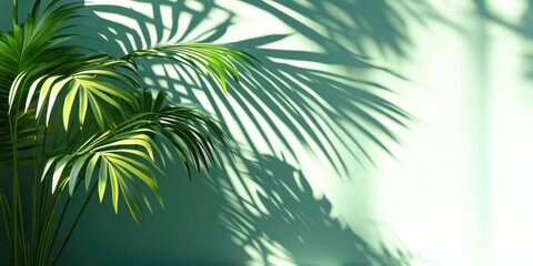 Minimalist summer background featuring palm leaves on a wall with shadow creating a tropical nature ambiance in a 3D rendering