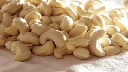 Stacked raw cashew nuts