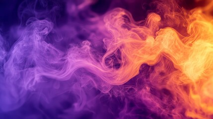 Vibrant abstract smoke in purple and orange hues swirling together