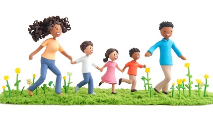 Obraz premium Happy Family of Four Enjoying Playtime in Claymation Style on White Background