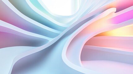 Fototapeta premium White smooth abstract architectural background with colorful gradient lines 3D rendering and illustration