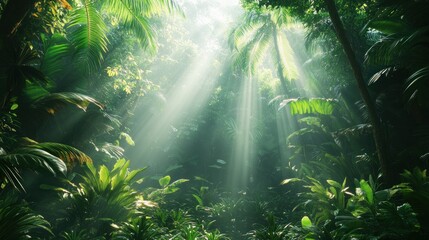 Sunlight Filtering Through Lush Jungle Canopy