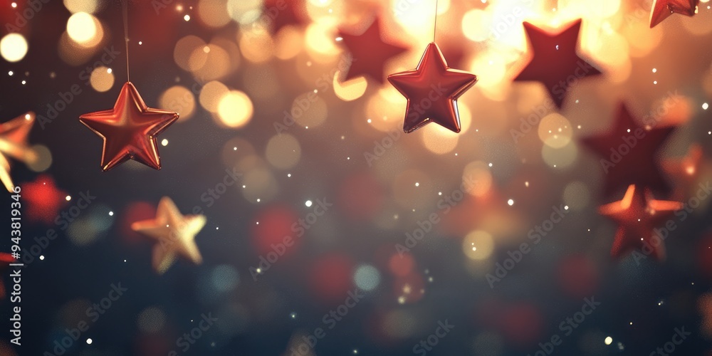 Poster Elegant abstract background with bokeh lights and stars in a 3D cartoon rendering texture