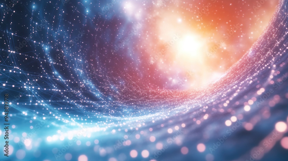 Aufkleber 3D illustration featuring a hi tech network with a white abstract background and a starry outer space texture in a cartoon rendering style