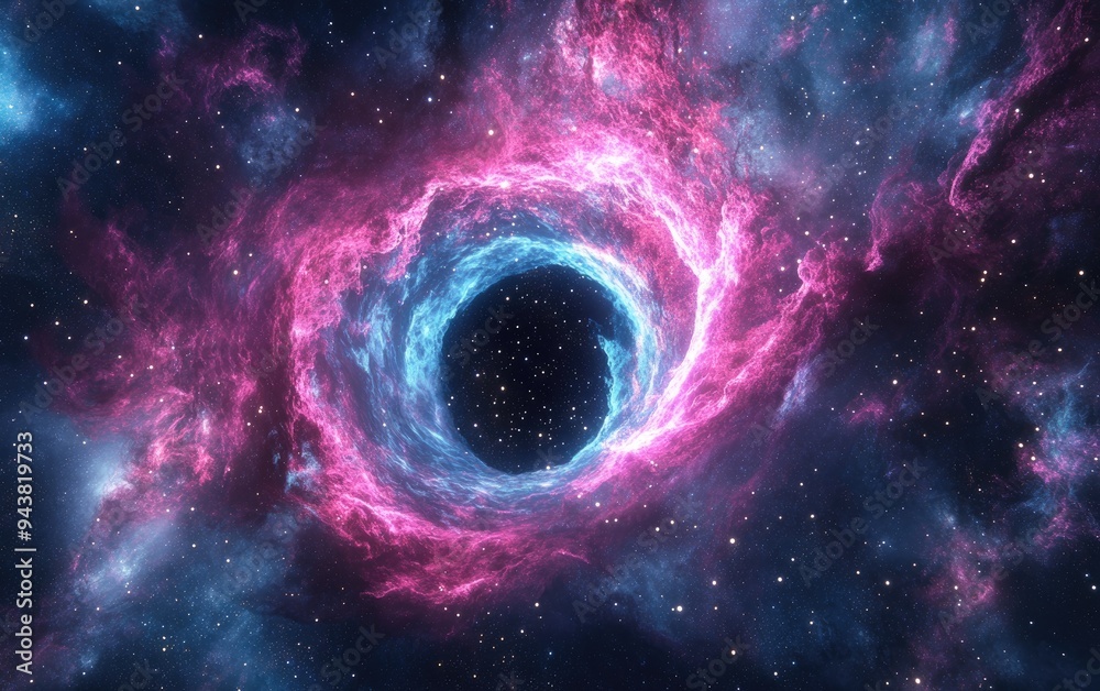 Aufkleber 3d cartoon depiction of radiation emanating from a black hole at the heart of a galaxy a panoramic s
