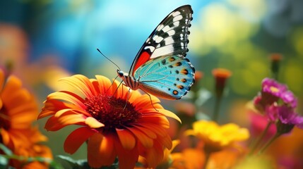 Obraz premium Butterfly on a Flower in a Garden