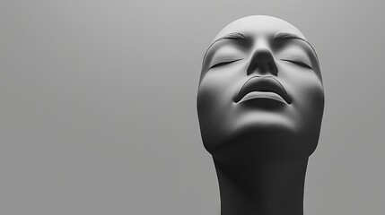Minimalist black and white sculpture of a woman's face, capturing elegance and calm.

