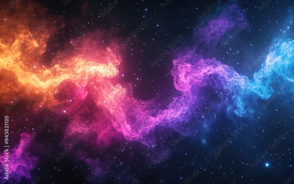 Poster colorful fractal nebula dust on a black background in 3d cartoon rendering