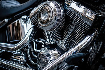 Experience the raw power of a motorcycle engine with stunning chrome details and intricate design that captivates at first glance.