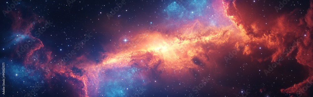 Poster abstract panorama of space and galaxy in 3d cartoon rendering