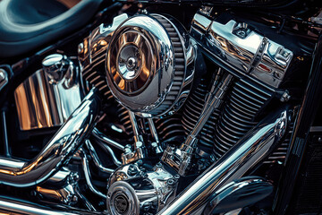 Obraz premium Unleashing Power: A Detailed Glimpse into the Elegant and Robust Motorcycle Engine's Engineering Marvels