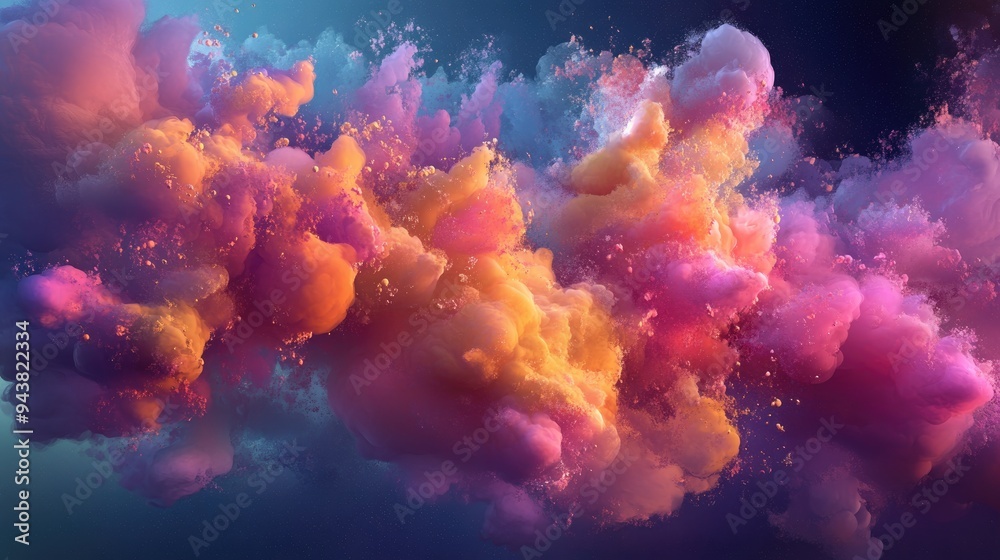 Leinwandbilder paint splash captured in a 3d cartoon rendering resembling smoke or colorful clouds illuminated by v