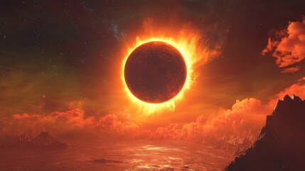 Obraz premium 3D cartoon rendering depicting a solar eclipse