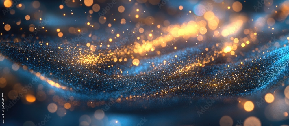 Poster Glowing particles stars and a sparkling flow create an abstract background in a 3D cartoon rendering with glitter