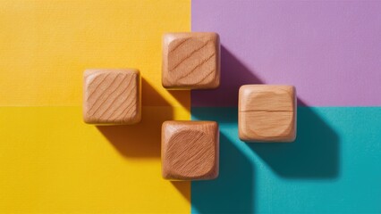 Fototapeta premium Colorful Background Featuring Four Wooden Cubes.