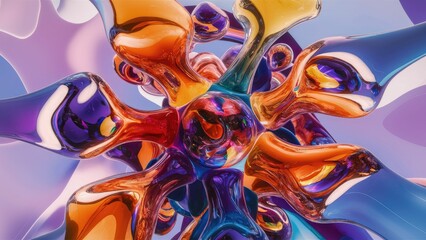 Fototapeta premium Colorful refracted abstract glass shapes, 3D rendering