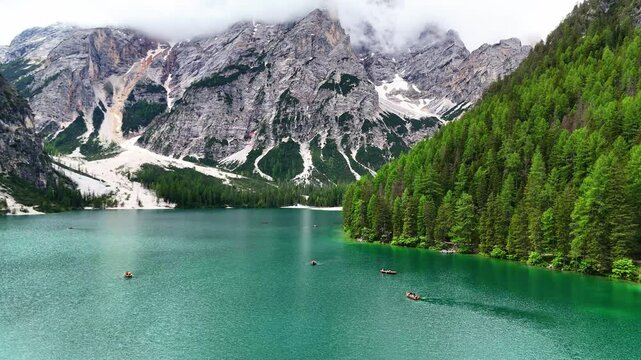 Aerial View of  lago di Baries Dolomites Italy