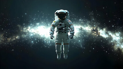 Fototapeta premium Astronaut floating in space against a backdrop of stars and a galaxy.