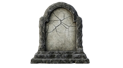 Eerie Tombstone with Cracked Edges on White Background Symbolizing Death and Decay