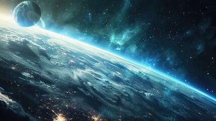 Naklejka premium View of the galaxy from a spaceship, showcasing the beauty and vastness of space