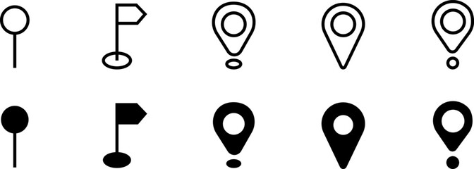 Stock illustrations on the theme of a point for anchoring a map. Geo pin symbols. Vector sign.