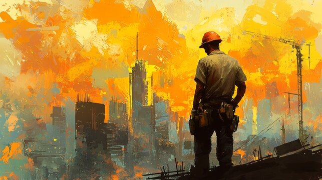 Construction Worker Using Creative Techniques and Innovative Materials on a Project