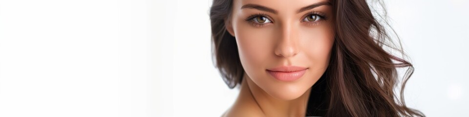 Naklejka premium Wellness and skincare, showcasing a model with a radiant smile and perfect makeup.