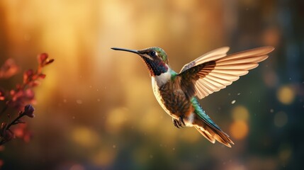 Fototapeta premium Hummingbird in Flight at Sunset