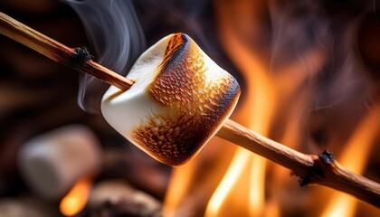 Perfectly Roasted Marshmallow Over Campfire Flames