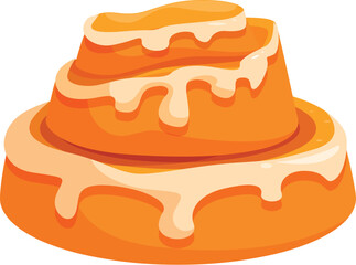 Three tiered cinnamon roll with dripping white icing is making your mouth water
