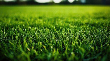 Green grass field background for soccer and football sports. Green lawn pattern and texture background. Close-up image.