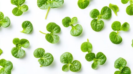 Group of Watercress leaves isolated on white background,Flat lay view of Fresh salad vegetables
