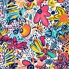 floral and leaf seamless patterns in doodle-style tile designs with graphic format.
